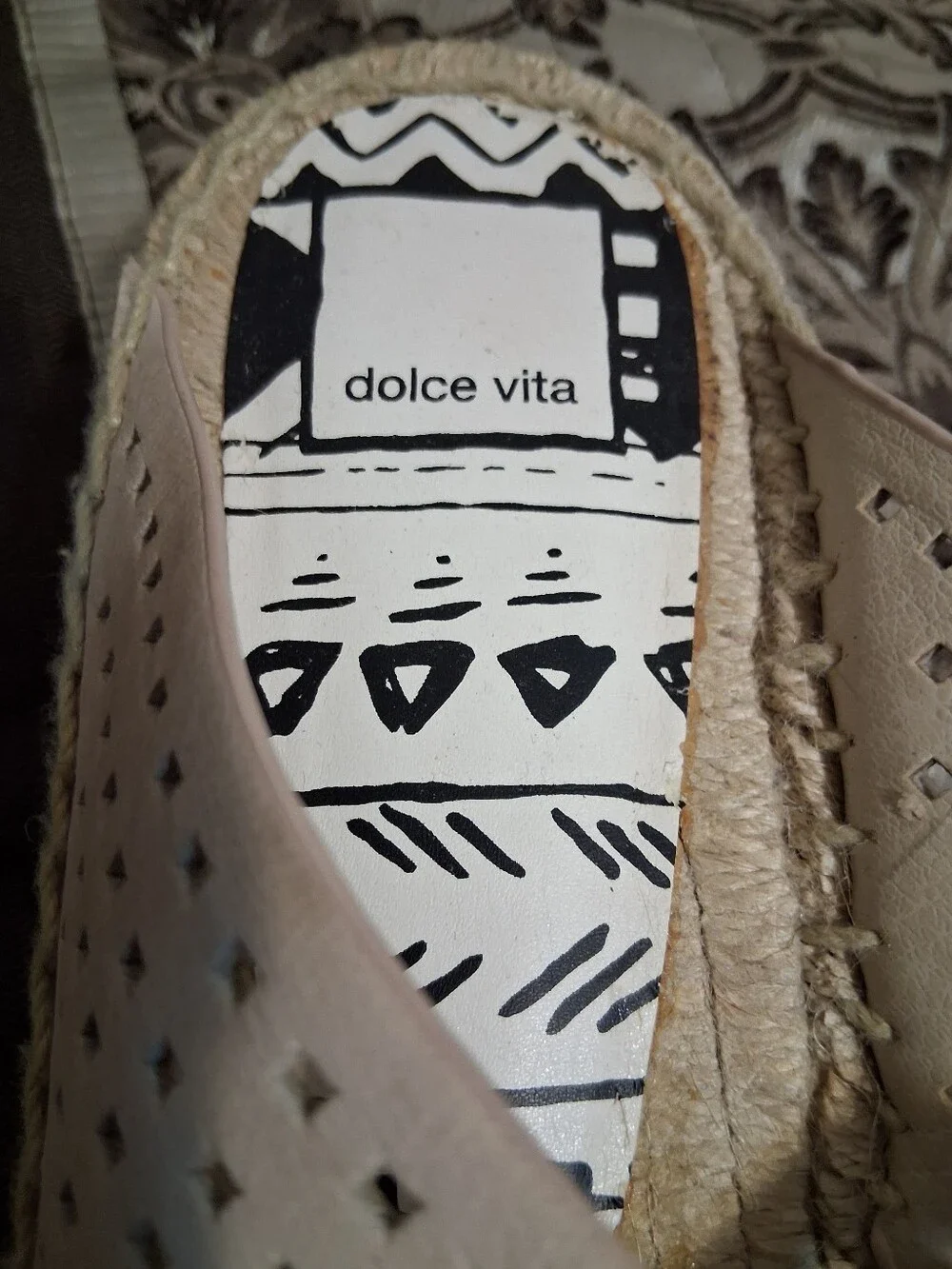 Dolce‎ Vita Cream Perforated Crossband Espadrille Sandals Leather 8.5 Platform